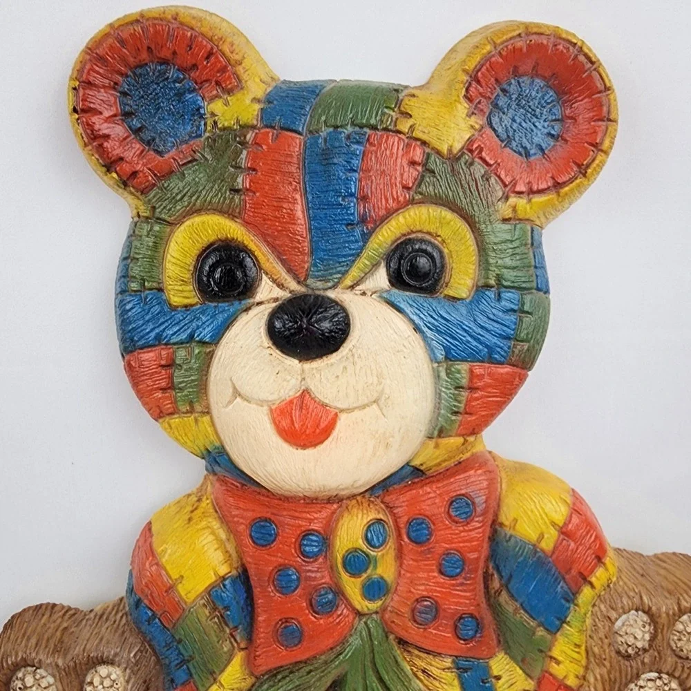 Vtg Syroco Foam Craft Patchwork‎ Rocking Horse Teddy Bear, Nursery Wall Baby